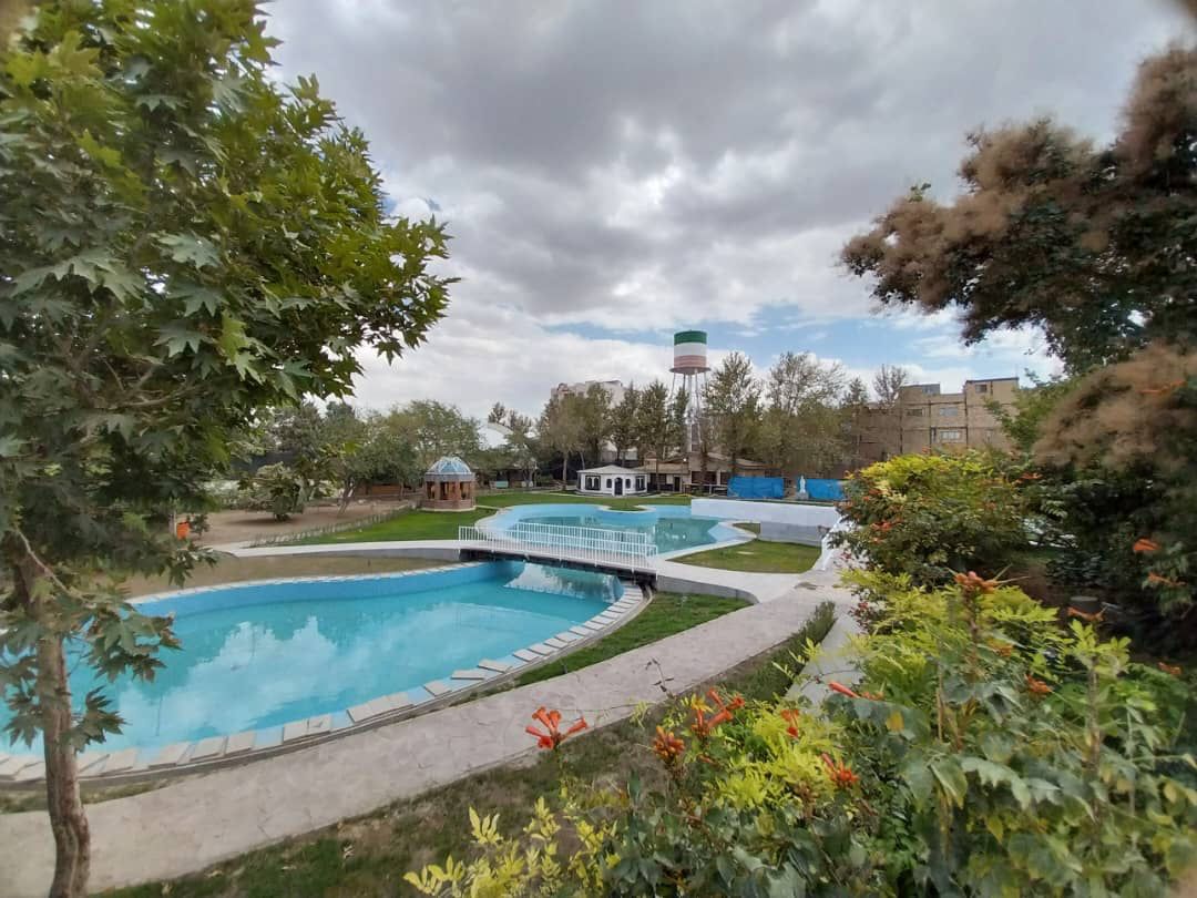 The view from the water pond of the Misagh Melal Grand Hotel